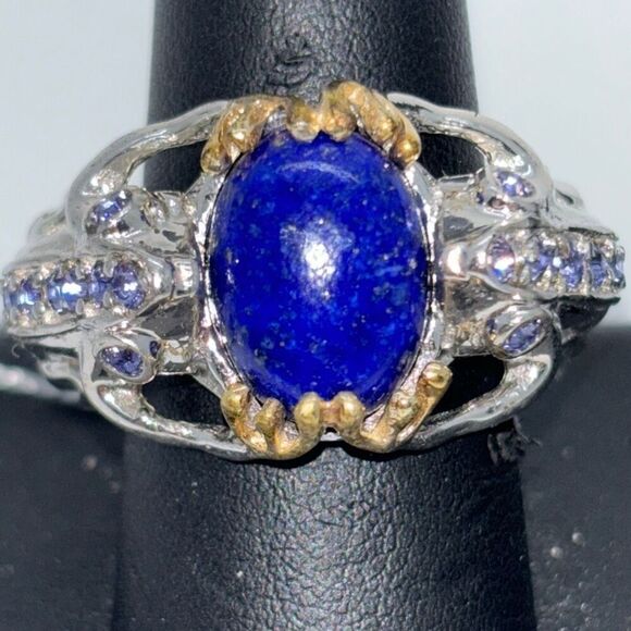 New Swarovski Lapis Lazuli ring Sz 9 Karis platinum bond silver crystals - Picture 1 of 13